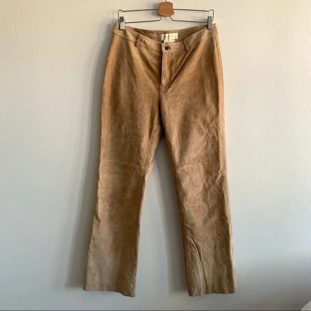 Margaret Godfrey Suede Leather Tan Beige Pants
